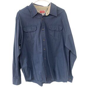 Wrangler Mens Blue Long-Sleeve Button-Up Shirt L 100% Cotton Casual Wear